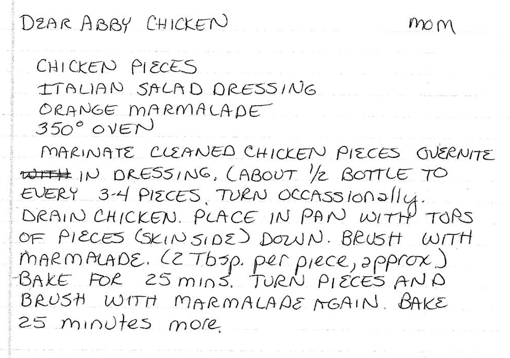 Dear Abby Chicken Recipe