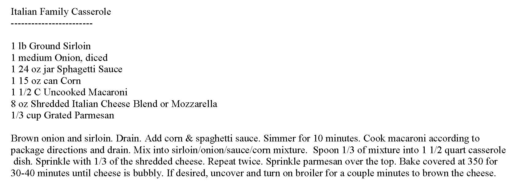 Italian Casseroles Recipe