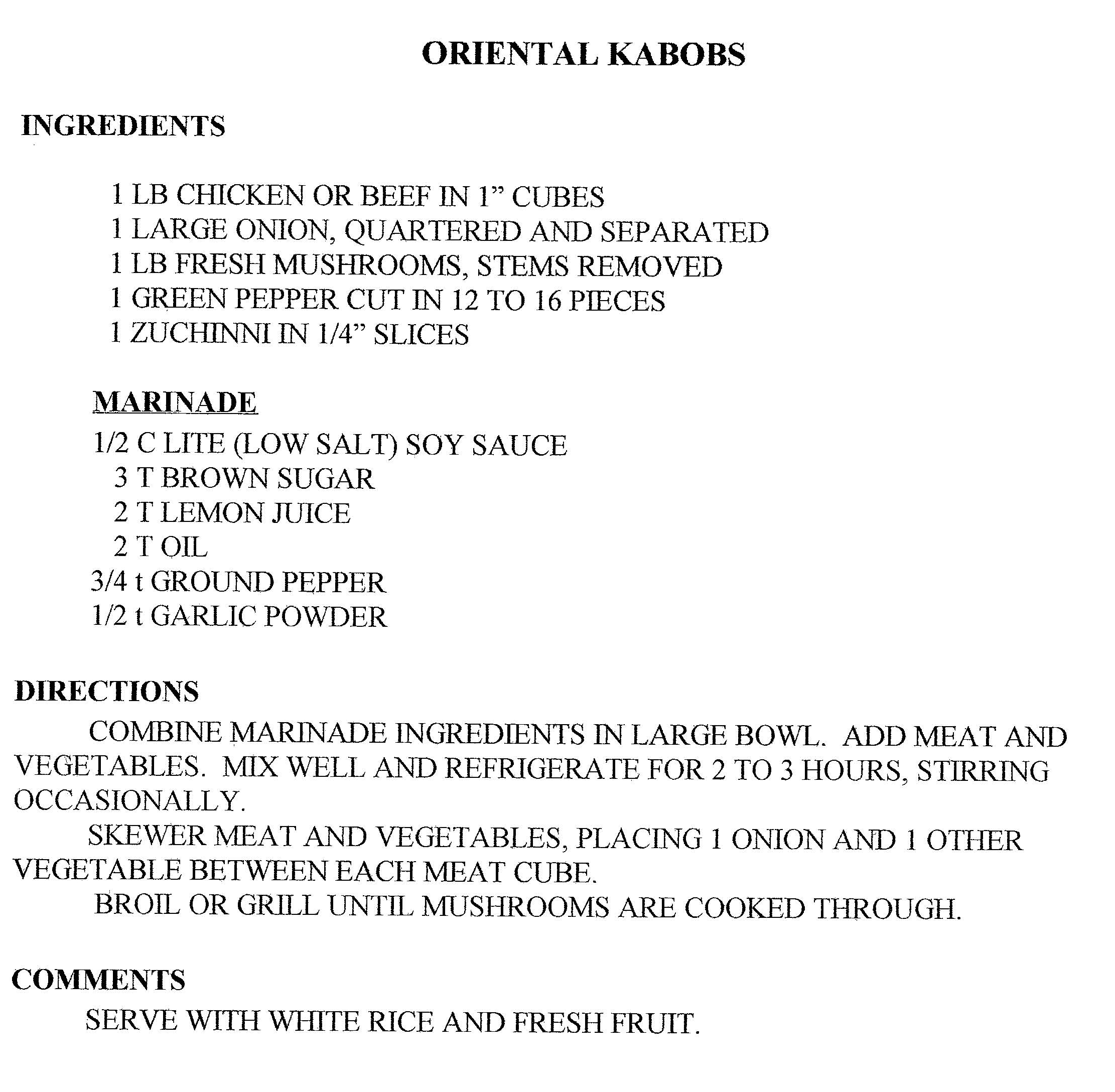 Oriental Kabobs Recipe