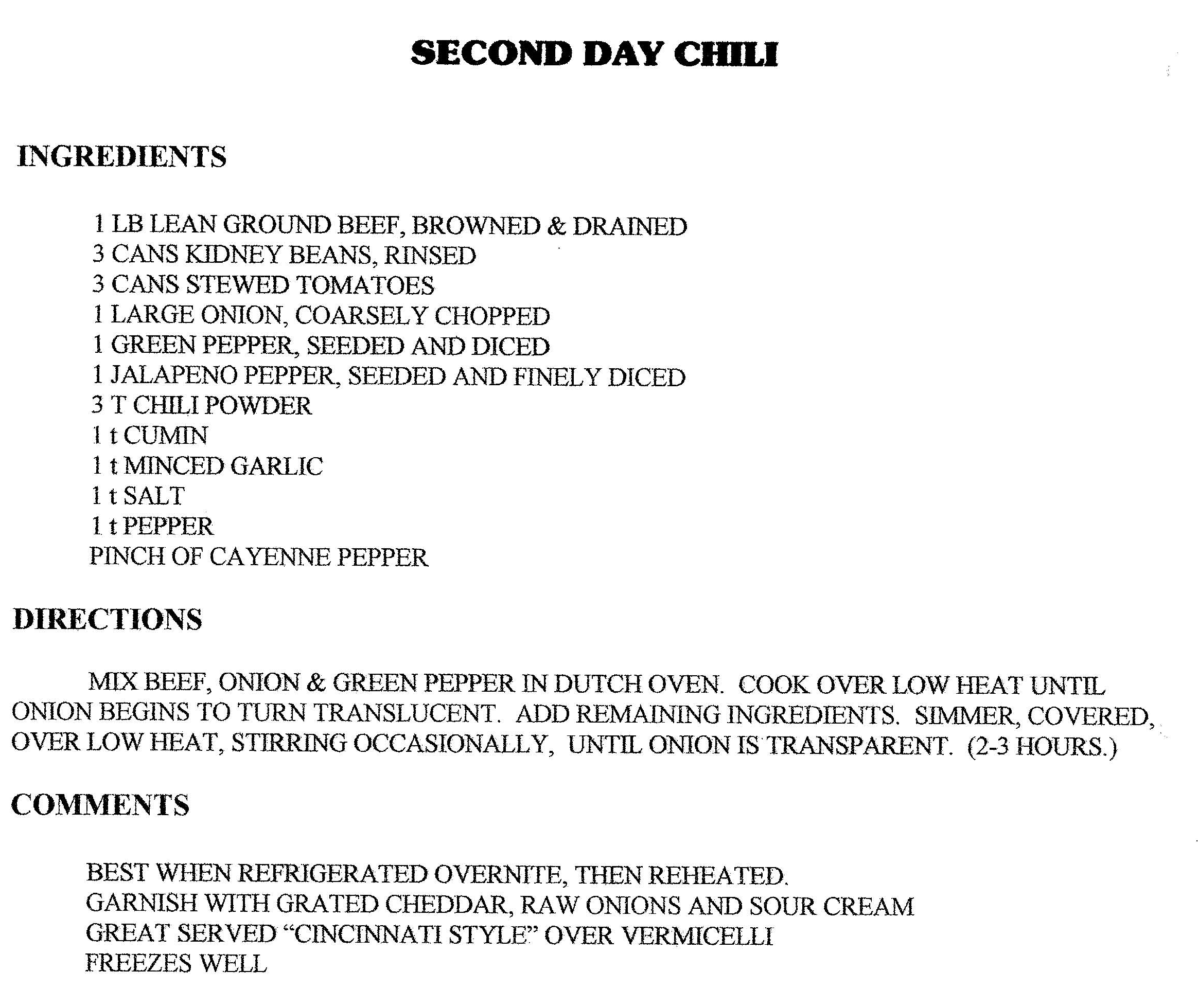 Second Day Chili Recipe